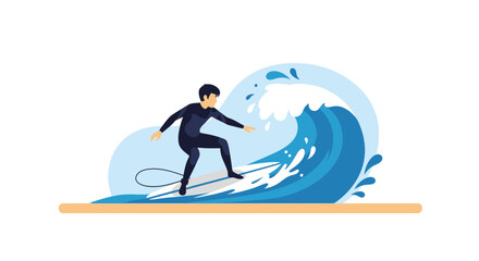 Fototapeta premium Man Surfing The Waves In Summer Season With Minimalist Style Design