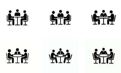 Meeting Icon Set – Business Collaboration and Teamwork Silhouettes Collection