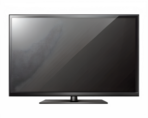 Modern flat screen television with a glossy reflective screen isolated on transparent background