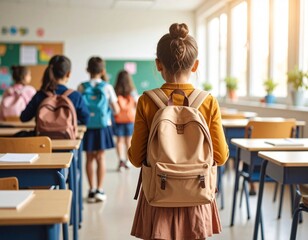Young Students Entering a Bright Classroom Ready for Learning Together