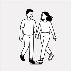 Minimalist line art vector of a man and woman as a couple. Black and white, full body, clean design. Represents love, connection, tenderness, and emotional human relationship.
