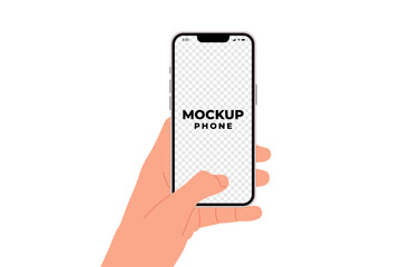 Hand holding a phone isolated on a white background. Hand holding smartphone mock up design isolated on a white background