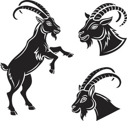 Goat Silhouette illustration vector design, Goat vector design, Set of silhouette goat
