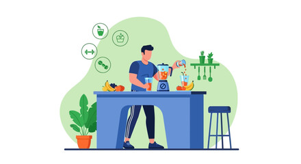Man Preparing Healthy Smoothie, Promoting Wellness and Active Lifestyle Concept