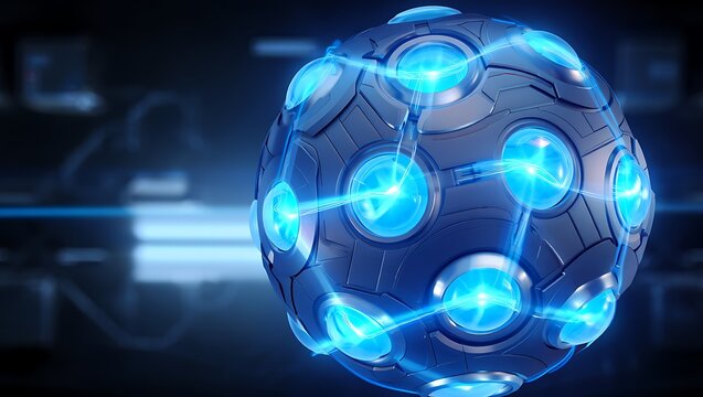Futuristic orb with glowing blue energy lines