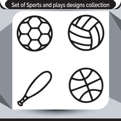 A Collection of Simple Sports and Games Outline Illustrations for Various Design Projects and Creative Applications