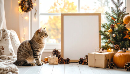 Interior with Cat and Text Placeholder