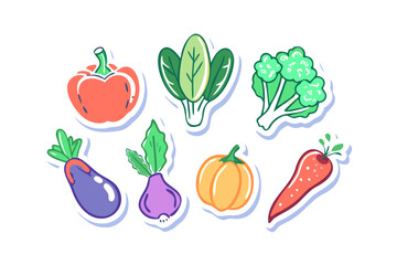 Fototapeta premium Collection of colorful cartoon vegetables on a black background