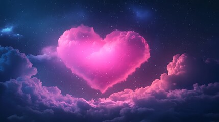 Romantic glowing heart shaped cloud in a starry night sky for digital photo editing