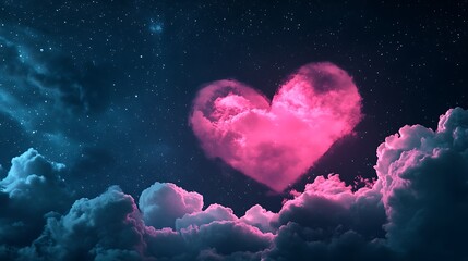 Romantic heart shape created by clouds against a starlit night sky photo