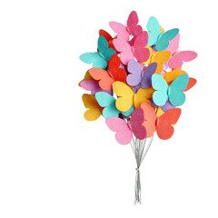 A cluster of colorful paper butterflies