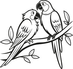 Parrot illustration vector design in white background, Parrot icon design, Parrot on branch vector design