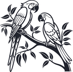 Parrot illustration vector design in white background, Parrot icon design, Parrot on branch vector design