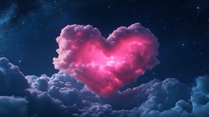Romantic night sky with heart shaped cloud and stars in the atmosphere photo