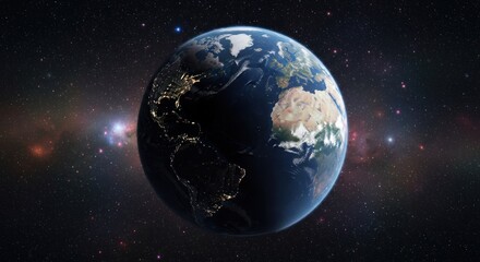 Earth, a vibrant sphere, bathed in cosmic dust