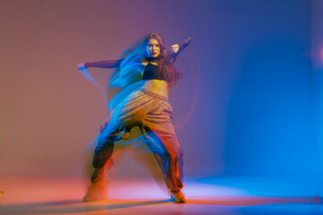 Jazz Funk Dancer in Colorful Motion Modern Urban Dance and Choreography with Vibrant Lighting