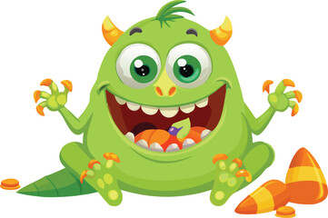 Fototapeta premium A funny, cute, and smiling cartoon frog character is a green illustration that's a vector drawing of an amphibian monster