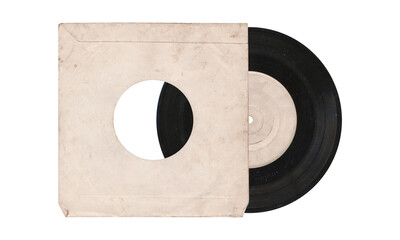 a 7 inch format vinyl record mockup isolated on transparent background, disc inside the sleeve and...