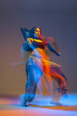 Jazz Funk Dance Performer in Motion with Vibrant Lighting Modern Urban Choreography and Energy