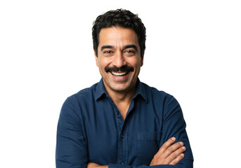 Fototapeta premium Man with mustache smiling with arms crossed isolated on transparent background