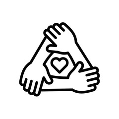 Obraz premium Three hands forming a triangle around a heart, representing love, support, teamwork, and unity in a community