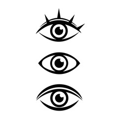 Three stylized eyes showing different expressions, isolated on white background