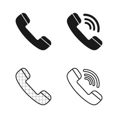 Fototapeta premium Four telephone receiver icons, two ringing, isolated on white background