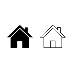 Two house icons, one solid black and one outline, isolated on white background