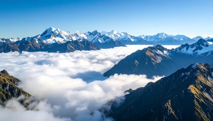 Obraz premium Majestic mountain range above clouds