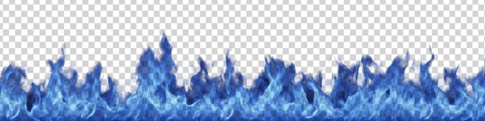 Vector realistic blue fire isolated on transparent background.