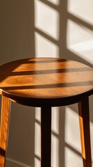 gentle daylight shadows illuminating a close-up of an empty wooden table