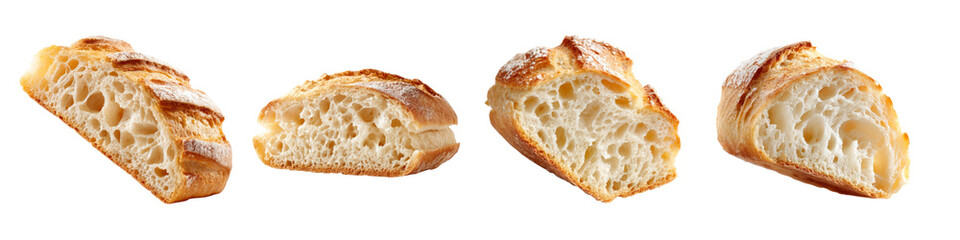  Set of Artisan Rustic Bread Slices with Airy Crumb and Crispy Crust isolated on transparent Background
