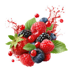 Vibrant berry mix exploding in a splash of juice