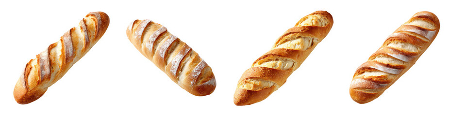  Set of French Baguettes with Golden Crust and Rustic Texture isolated on transparent Background