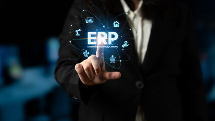 ERP platform visual showing centralized system for enterprise resource planning, improving...