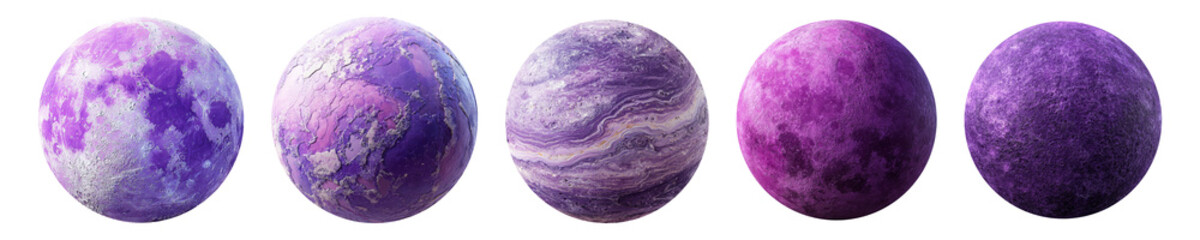 Set of purple planet isolated on transparent background.