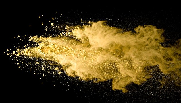 Golden Powder Explosion Against Black Background, Artistic Abstract Composition