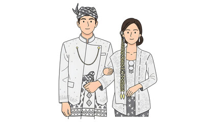 Indonesian Wedding Couple in Traditional Attire Illustration