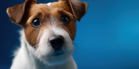 Close-up of jack russell terrier with blue background