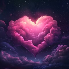 Stunning photo depicting a heart-shaped cloud formation against a starry night sky scene