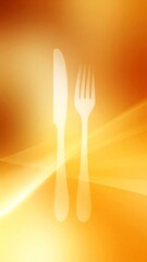 Cutlery Silhouettes on Abstract Orange Background for Food Related Concept