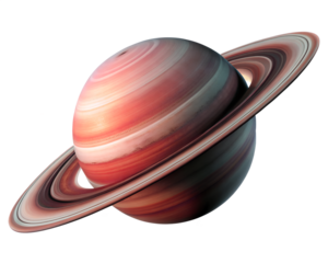 Saturn, a gas giant planet with prominent rings, isolated on transparent background