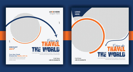 Travel agency post banner and Social media traveling template vector design