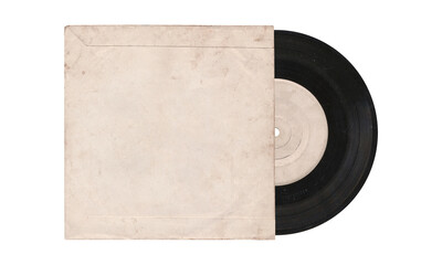a 7 inch format vinyl record mockup isolated on transparent background, disc inside the sleeve and...