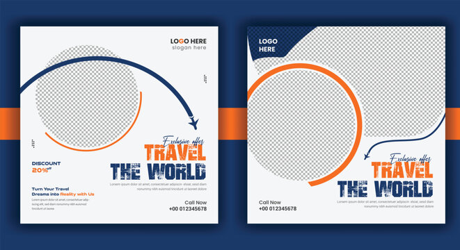 Travel agency post banner and Social media traveling template vector design - Powered by Adobe