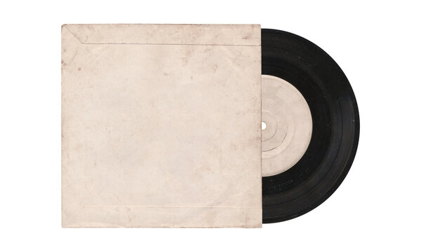 a 7 inch format vinyl record mockup isolated on transparent background, disc inside the sleeve and with empty space for music cover design