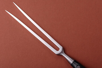 Empty meat or steak fork with vegetables, spices and other ingredients. Meat fork