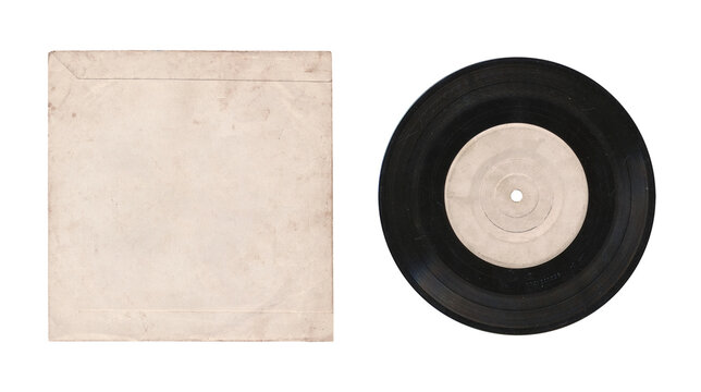 a 7 inch format vinyl record mockup isolated on transparent background, separated sleeve and disc with empty space for music cover design - Powered by Adobe