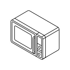 Outline graphic portraying an isometric microwave oven, ideal for culinary designs and kitchen-related projects or logos.