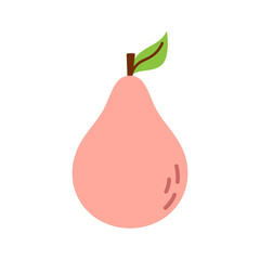 Vector illustration of pink pear. Cartoon juicy fruit with green leaf in flat design. Cute food clipart. Pear element.